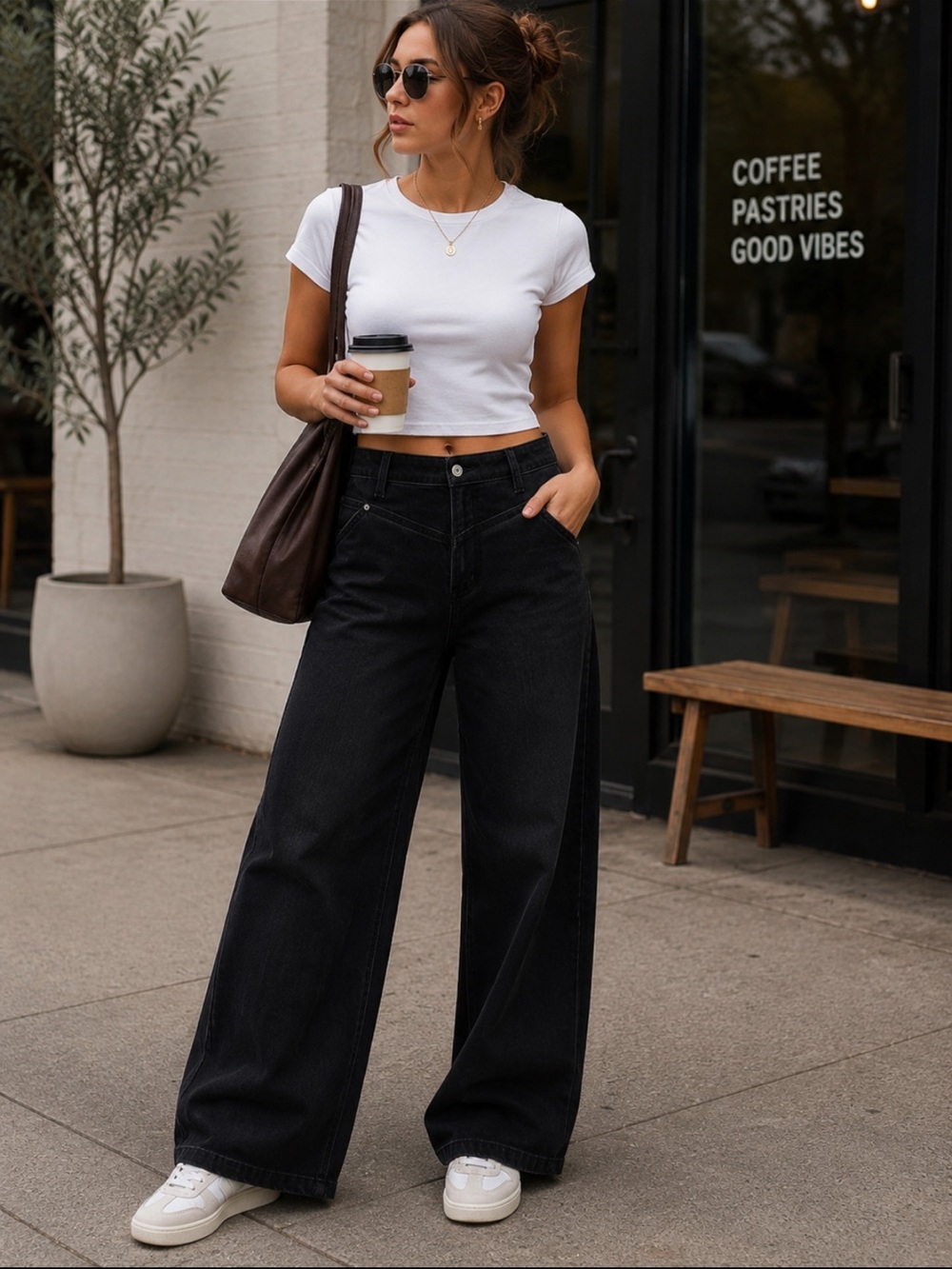 American Eagle Super High-Rise Baggy Wide-Leg Black Jeans 0 Long